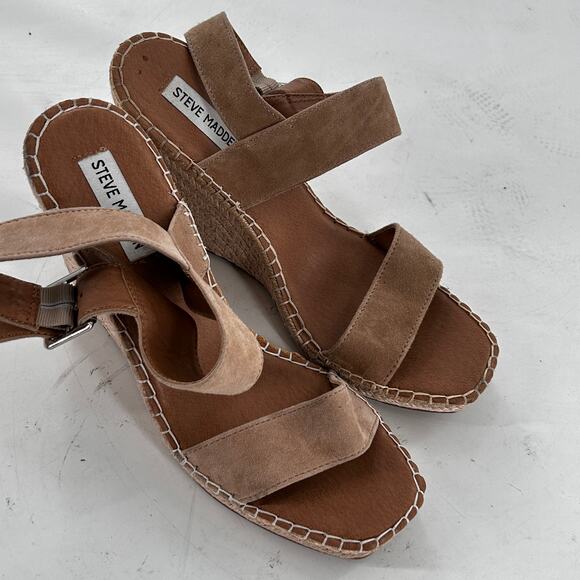 STEVE Madden Uri Espadrille Wedge Sandals 10 Tan Suede NWOT Heels Travel Resort - Picture 7 of 7